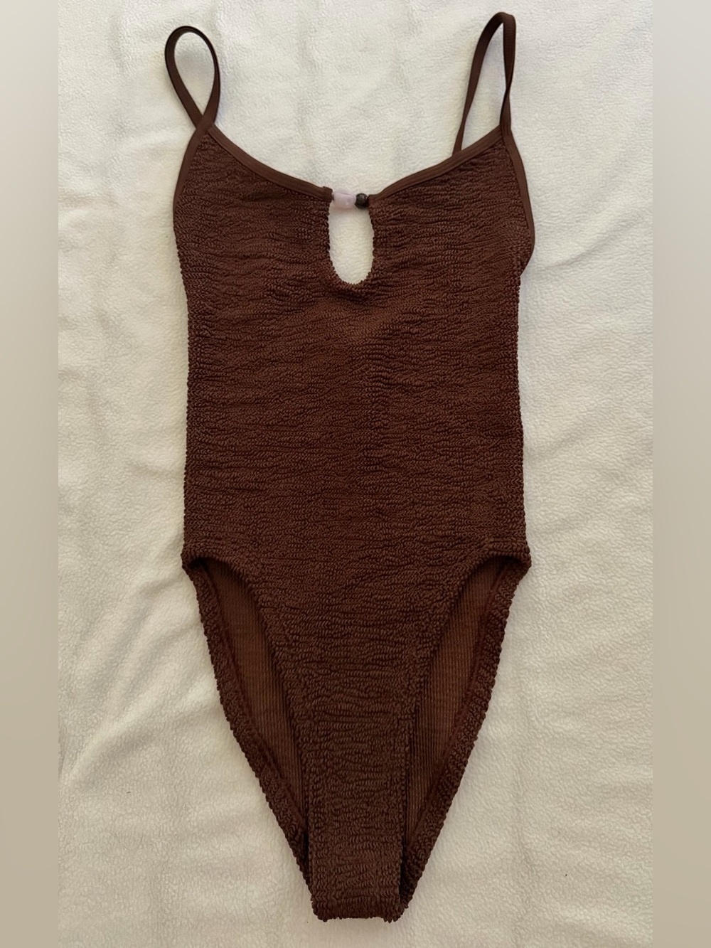 Hunza G Mia Beaded One Piece Swimsuit Metallic Chocolate One Size NWT - Picture 4 of 5